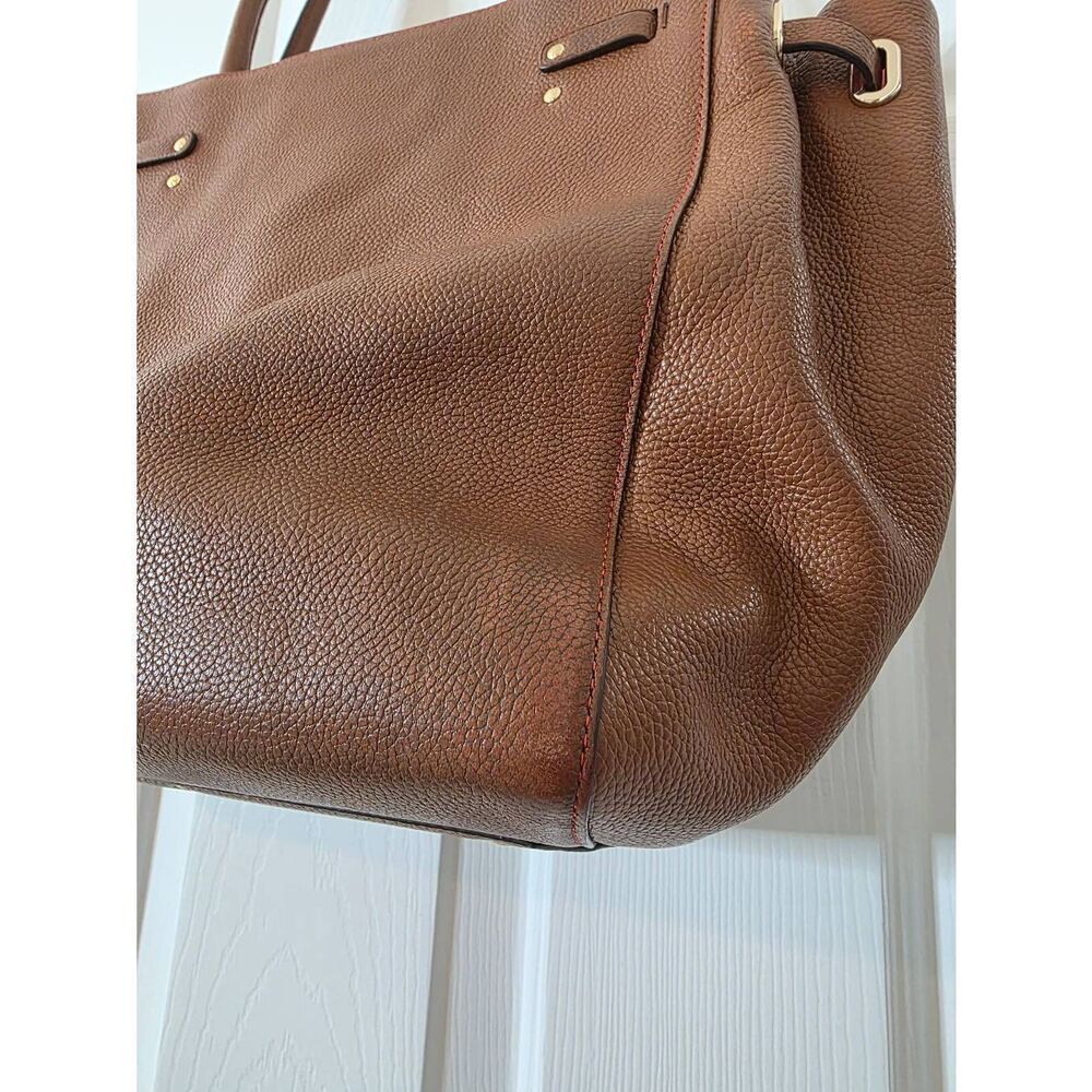 Coach Turnlock Tie Pebble Leather Brown and Orange Tote 35838 - Picture 3 of 10